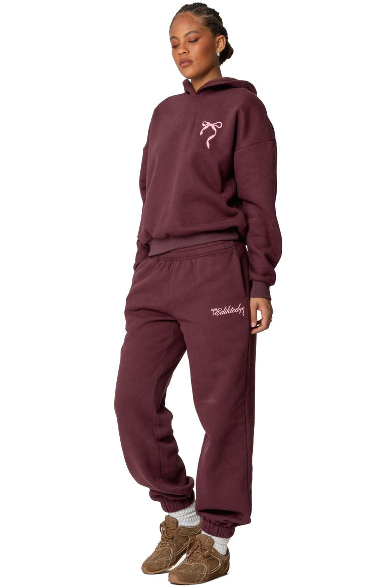 Sasha Bow Detail Sweatpants, Alternate, color, BURGUNDY