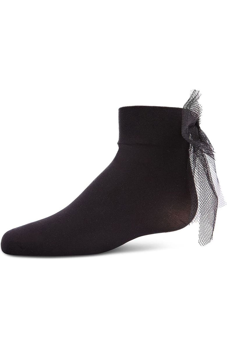MeMoi Microfiber Tulle Bow Anklet Socks, Main, color, Black
