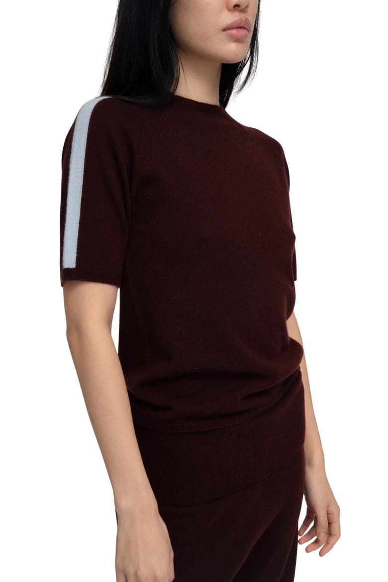 Wool & Cashmere Raglan Short Sleeve Top, Alternate, color, ESPRESSO AND PWDR BLUE