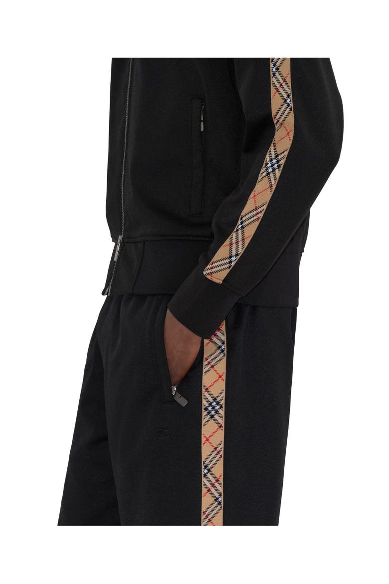 Check Trim Cotton Blend Track Jacket, Alternate, color, Black