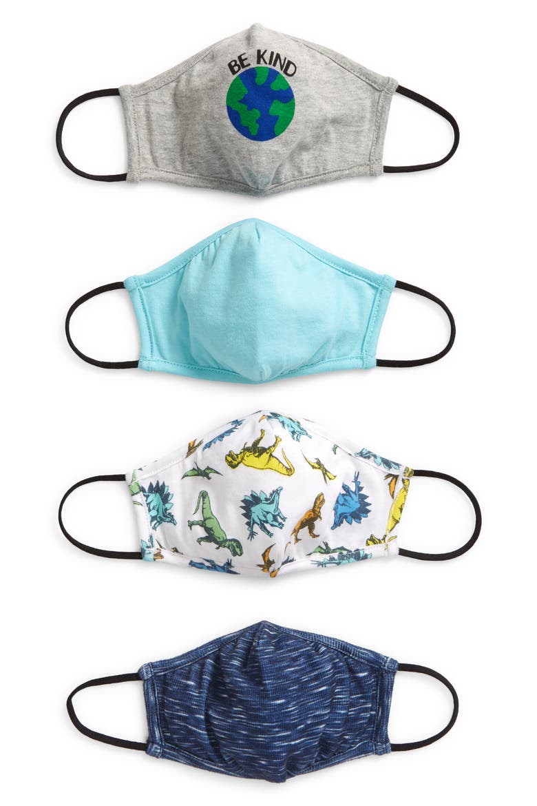 Assorted 4-Pack Kids' Contoured Face Masks, Main, color, WHITE COMBO