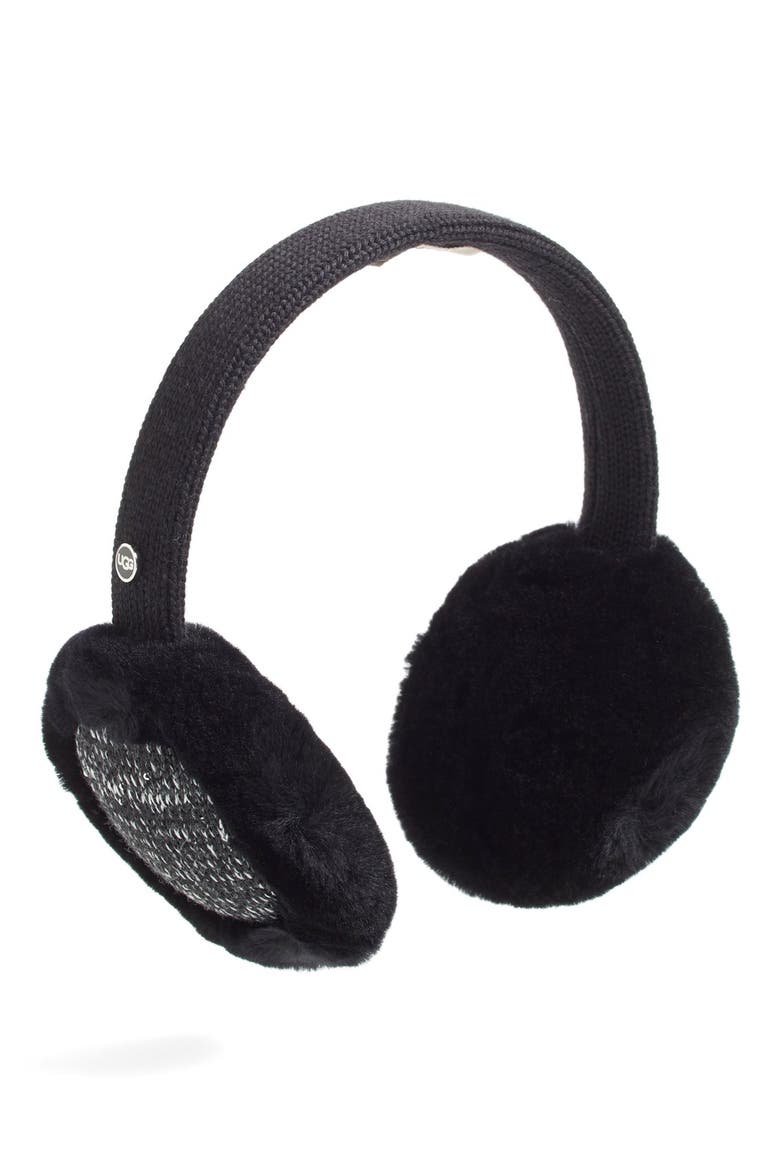 Australia 'Classic' Marled Knit & Genuine Shearling Earmuffs, Main, color, BLACK MULTI