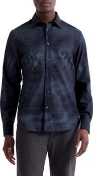 Bugatchi Julian Shaped Fit Gradient Check Cotton & Cashmere Button-Up Shirt
