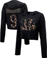 Majestic Threads Women's Majestic Threads Joe Burrow Black Cincinnati Bengals Leopard Player Name & Number Long Sleeve Cropped Hoodie