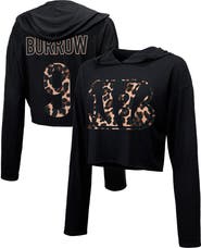 Majestic Threads Women's Majestic Threads Joe Burrow Black Cincinnati Bengals Leopard Player Name & Number Long Sleeve Cropped Hoodie