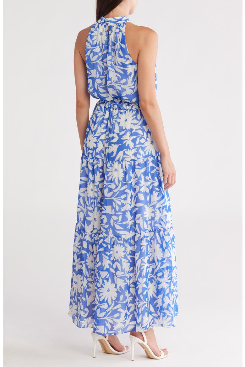 Floral Sleeveless Tiered Chiffon Maxi Dress, Alternate, color, BLUE IVORY