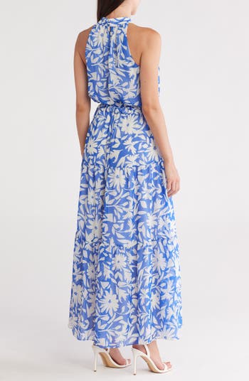 Floral Sleeveless Tiered Chiffon Maxi Dress