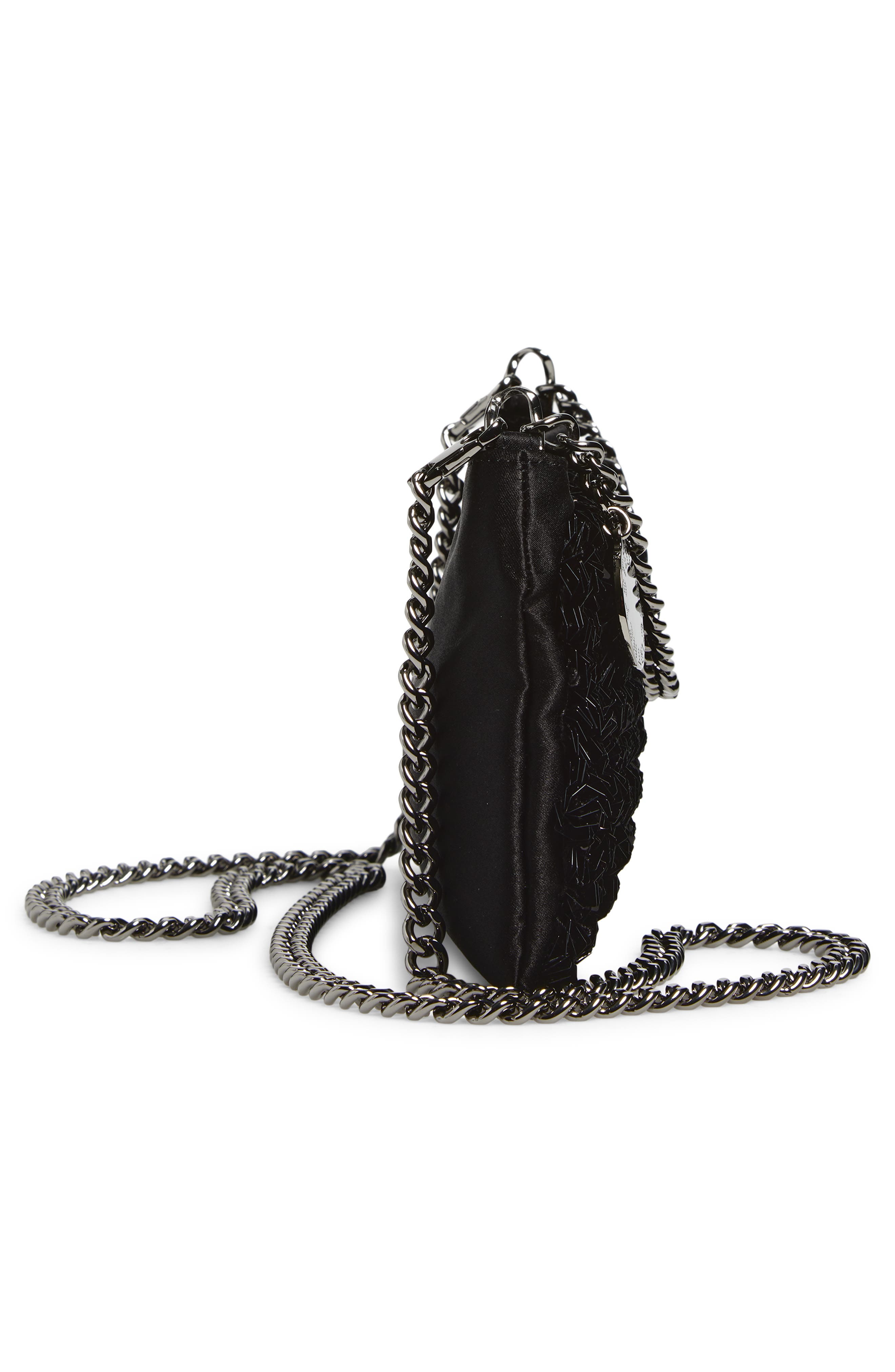 Stella McCartney Mini Falabella Beaded Satin Evening Bag, Alternate, color, Black