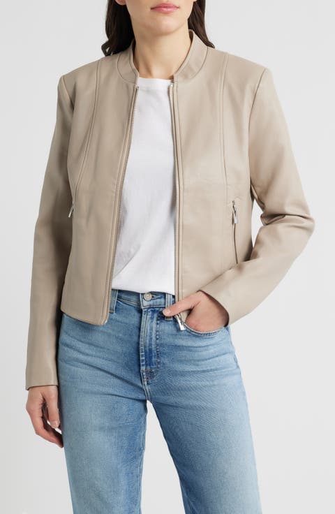 Front Zip Faux Leather Jacket