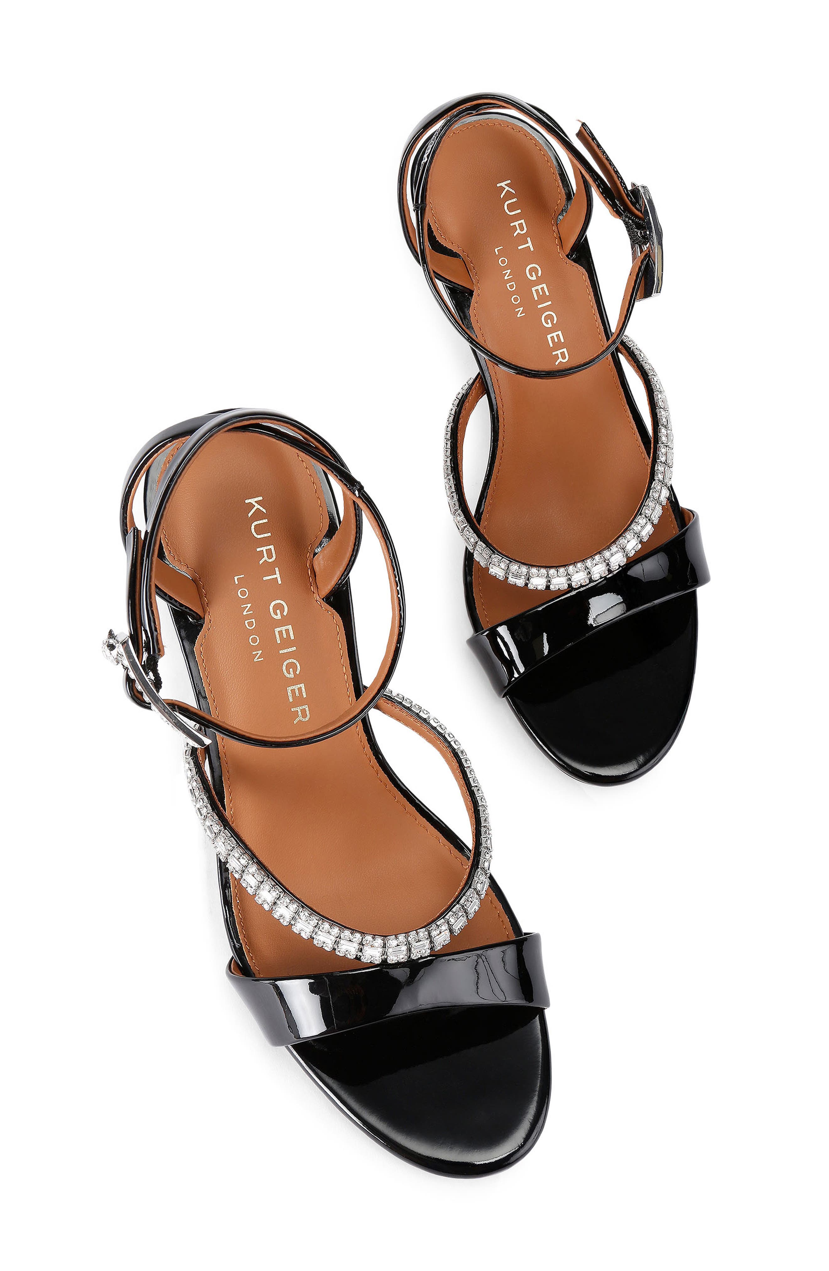 Kurt Geiger London Crystal Embellished Patent Ankle Strap Sandal, Alternate, color, Black
