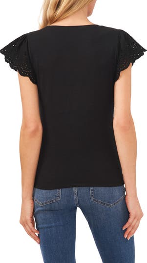 Eyelet Flutter Sleeve T-Shirt