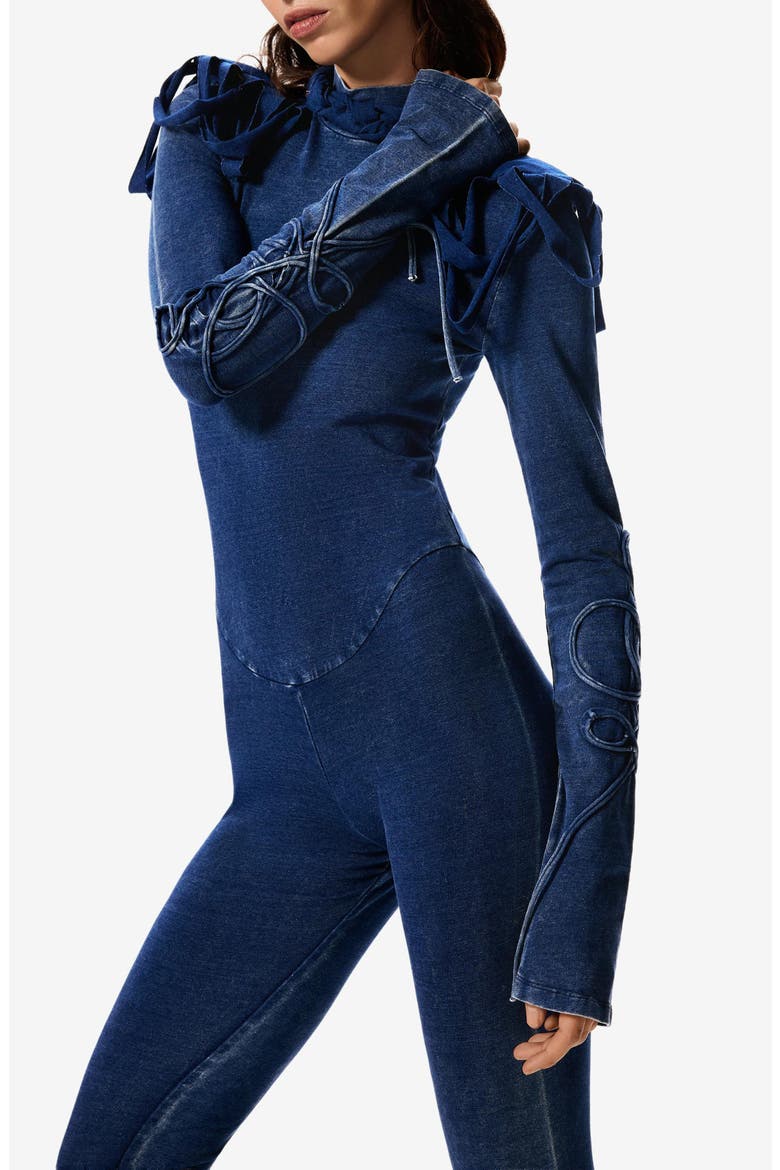 Texture Mock Neck Long Sleeve Jumpsuit, Alternate, color, NAVY BLUE