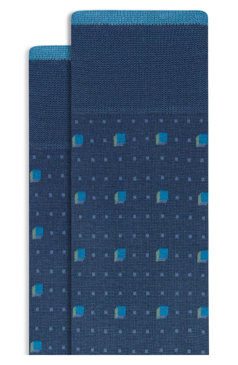 Bugatchi Neat Geometric Mercerized Cotton Blend Dress Socks, Alternate, color, Peacock