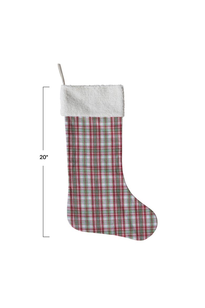 Plaid Woven Cotton Stocking with Faux Fur Cuff, Alternate, color, Multicolor