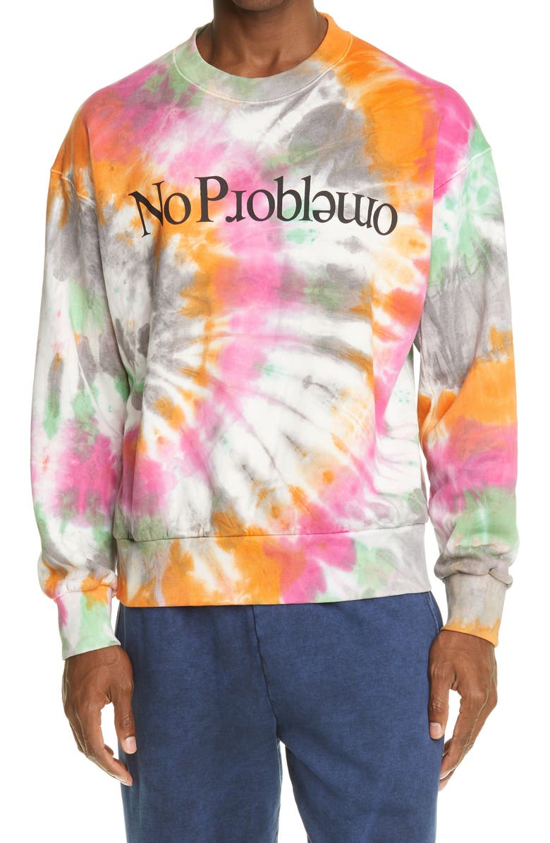 Aries No Problemo Tie Dye Cotton Sweatshirt, Main, color,