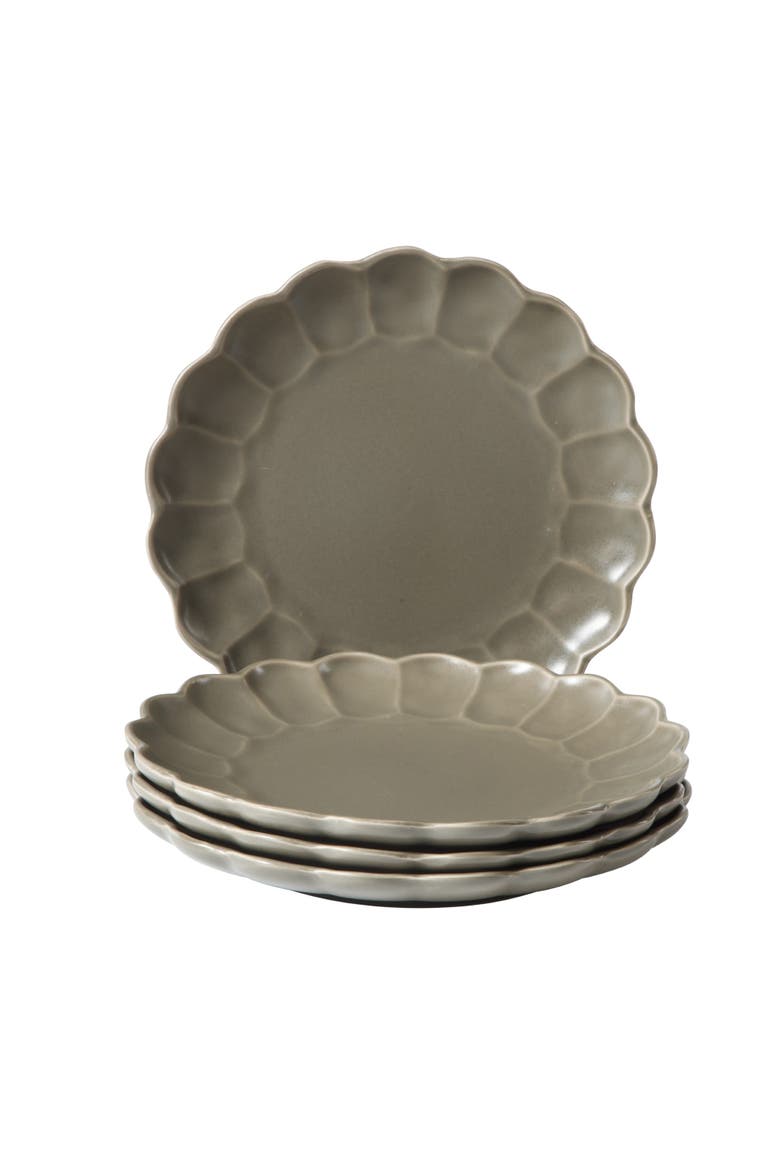 Yuelu Bloom 10.75 Inch Embossed Scallop Dinner Plates Set of 4, Main, color, Olive Stone
