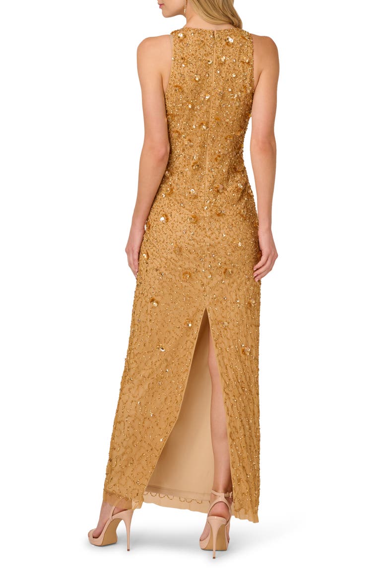 Beaded Sleeveless Column Gown, Alternate, color, GOLDEN RAY