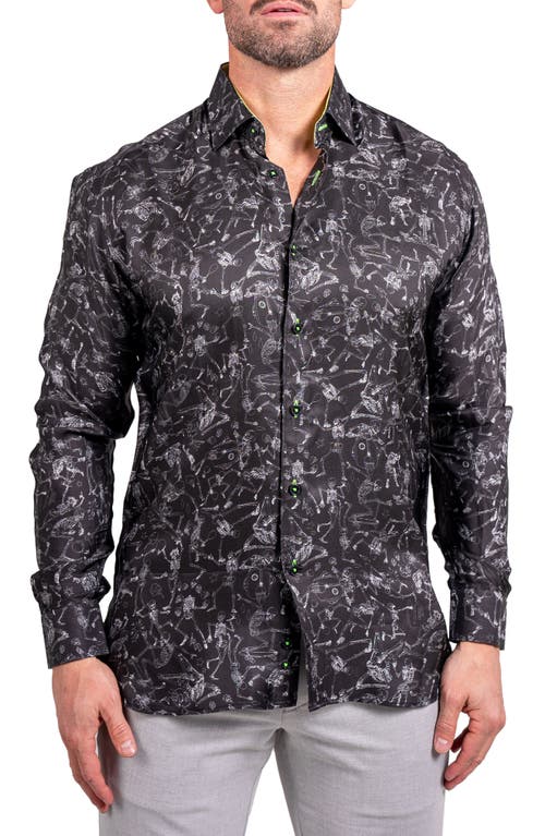 Maceoo Fibonacci Ascension 0208 Skull Print Contemporary Fit Button-up Shirt In Black