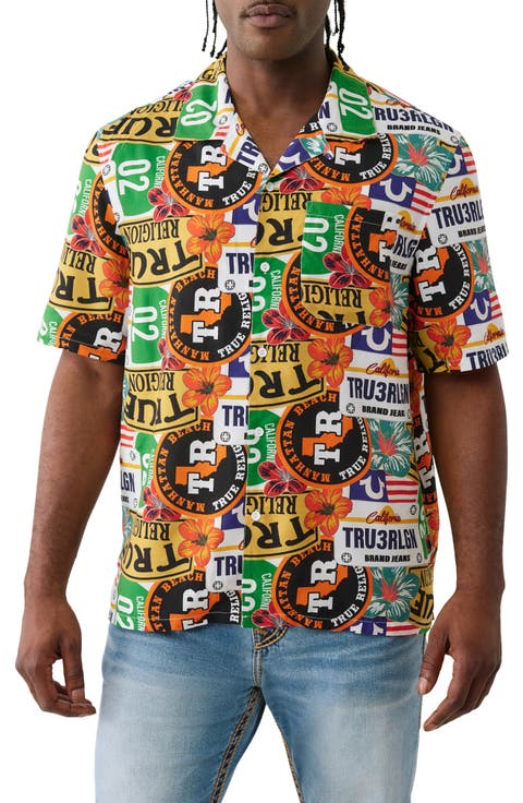 Allover Logo Cotton Camp Shirt