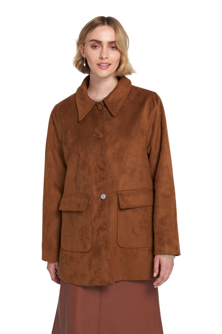 Faux Suede Car Coat Utility, Alternate, color, Toffee