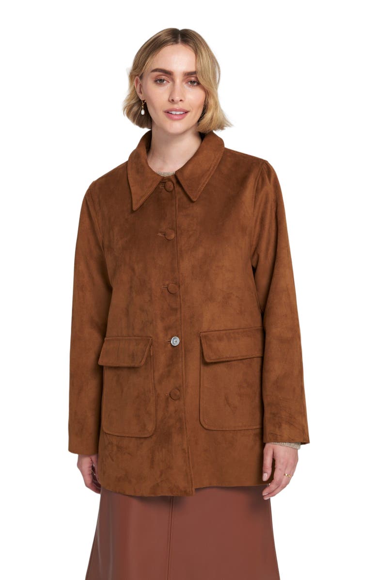 ELLE Collection Faux Suede Car Coat Utility, Alternate, color, Toffee