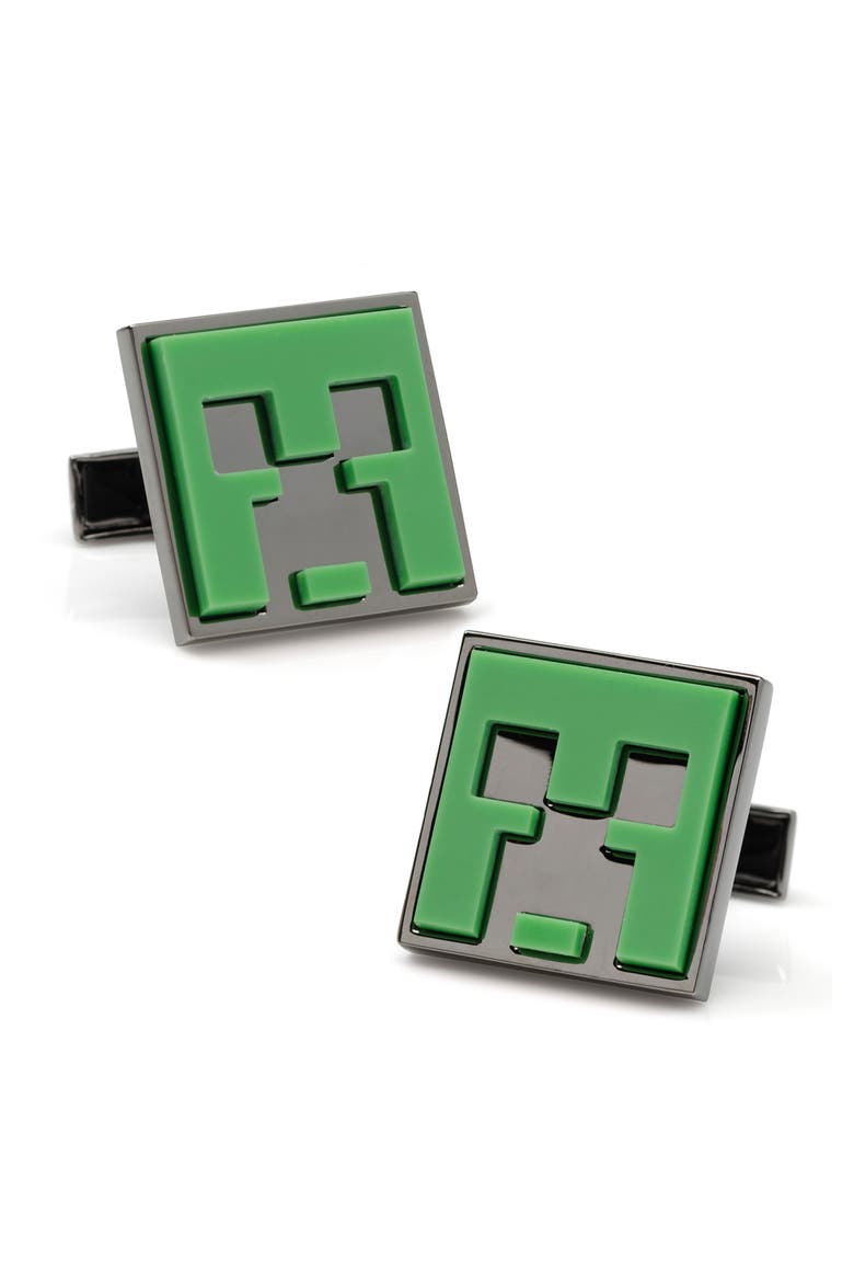 Minecraft Creeper Cuff Links, Alternate, color, GREEN