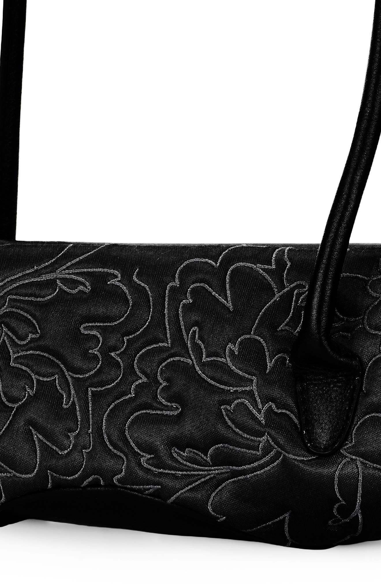 Elizabeth Mini Floral Quilted Leather Baguette Bag, Alternate, color, BLACK/ SILVER