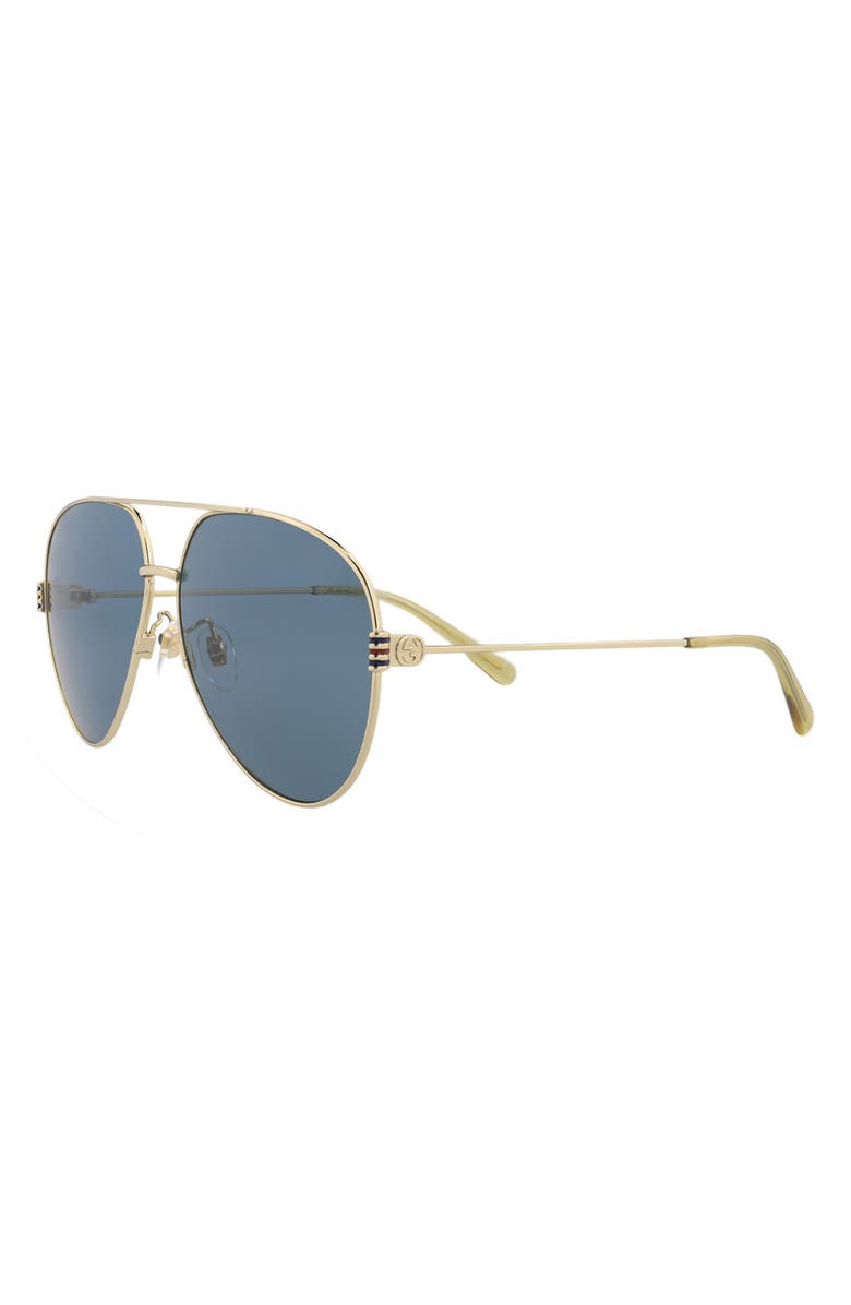 Gucci 62mm Aviator Sunglasses, Alternate, color, Gold Gold Blue