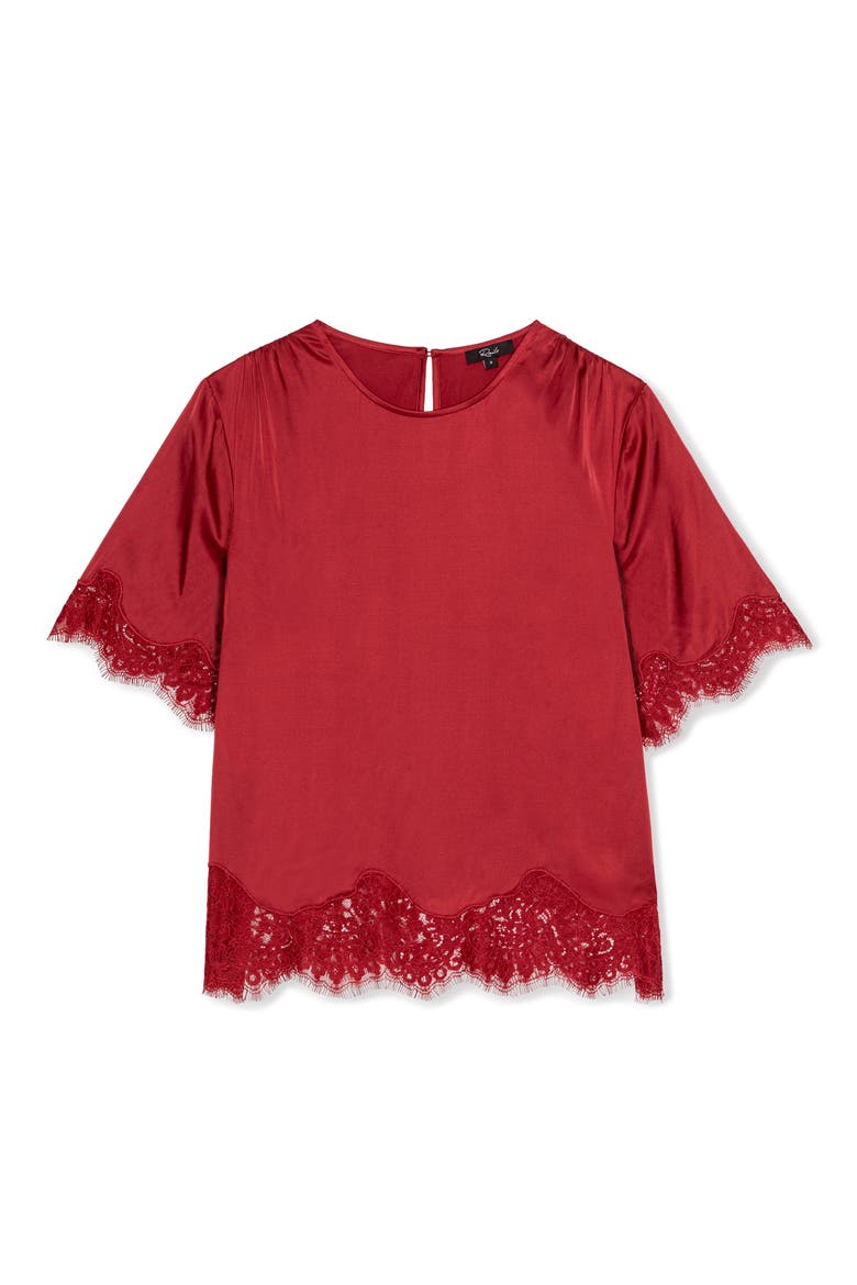 Sonora Lace Trim Satin Top, Alternate, color, CRIMSON