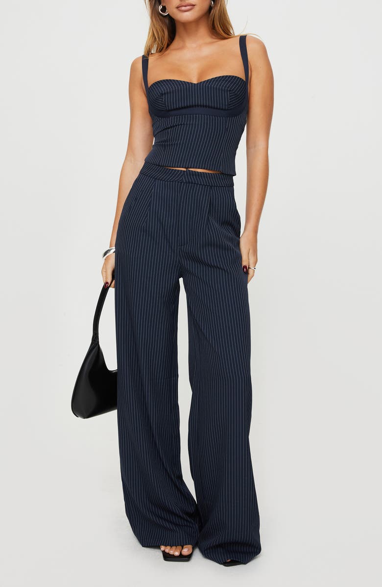 Princess Polly Briana Pinstripe Tank & Pants Set, Main, color, Navy