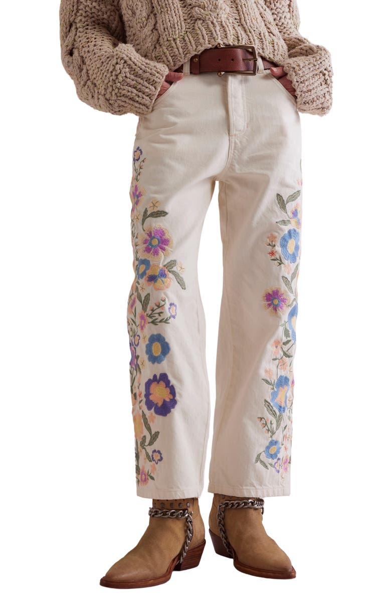 Free People Willow Floral Embrodiered Straight Leg Jeans, Main, color, 
