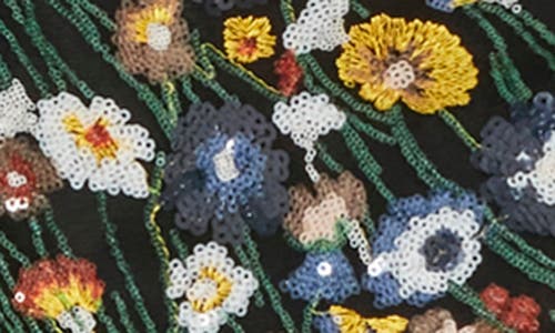Helsi Piper Short-sleeve Embroidered Floral Sequin Midi Dress In Black/yellow Floral