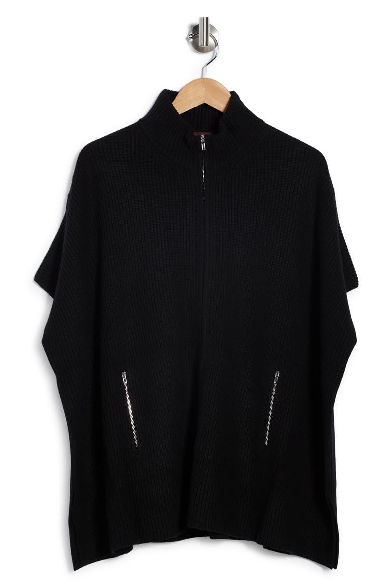 Cashmere Blend Zip Front Knit Cape, Alternate, color, BLACK