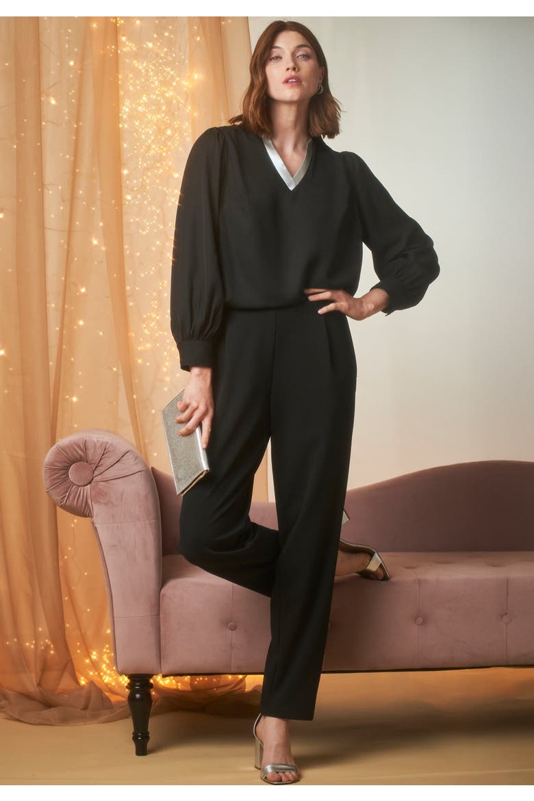 Georgette V Neck Blouse, Alternate, color, BLACK