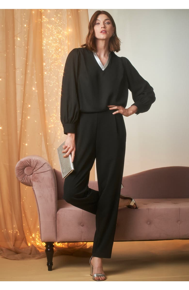 Jessica London Georgette V-Neck Blouse, Alternate, color, Black