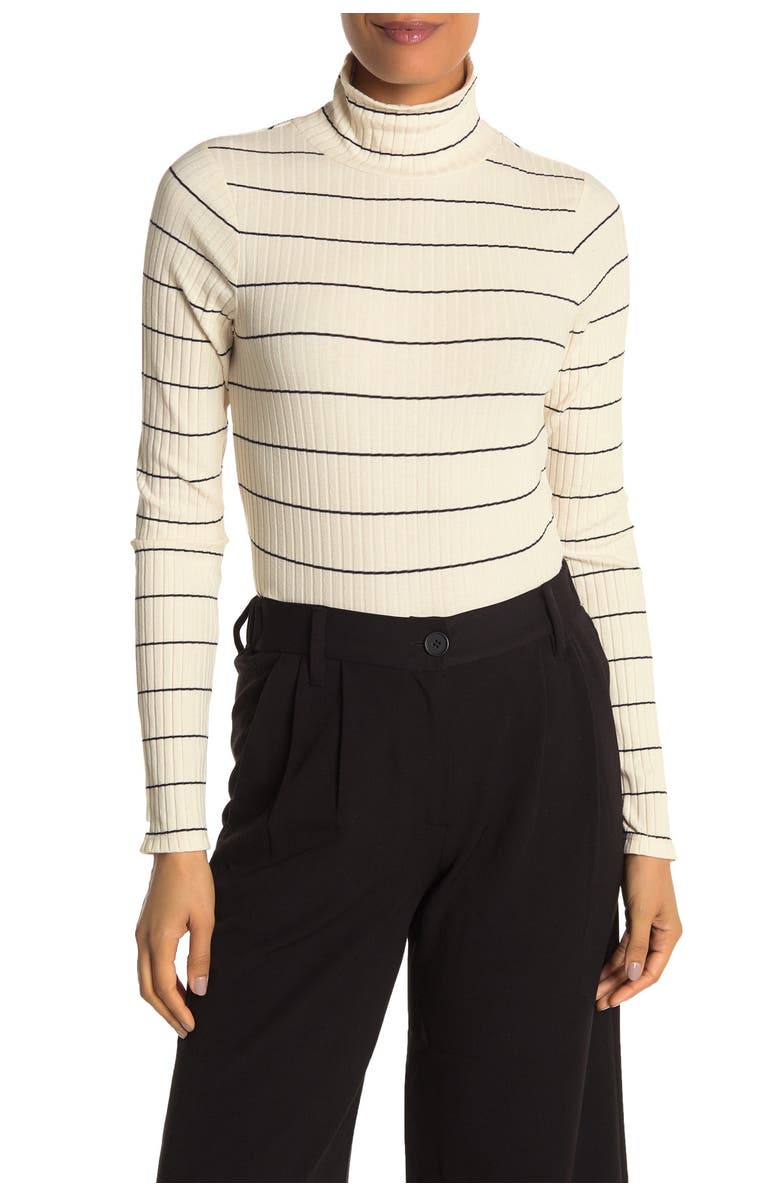 Vince Stripe Print Rib Knit Turtleneck Sweater, Main, color, 