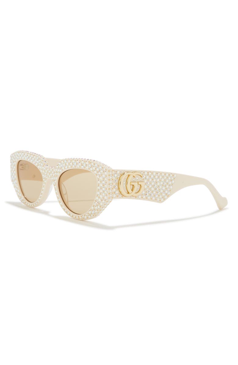 Gucci Special Edition 51mm Pavé Crystal Rectangular Sunglasses, Alternate, color, Ivory Ivory Brown