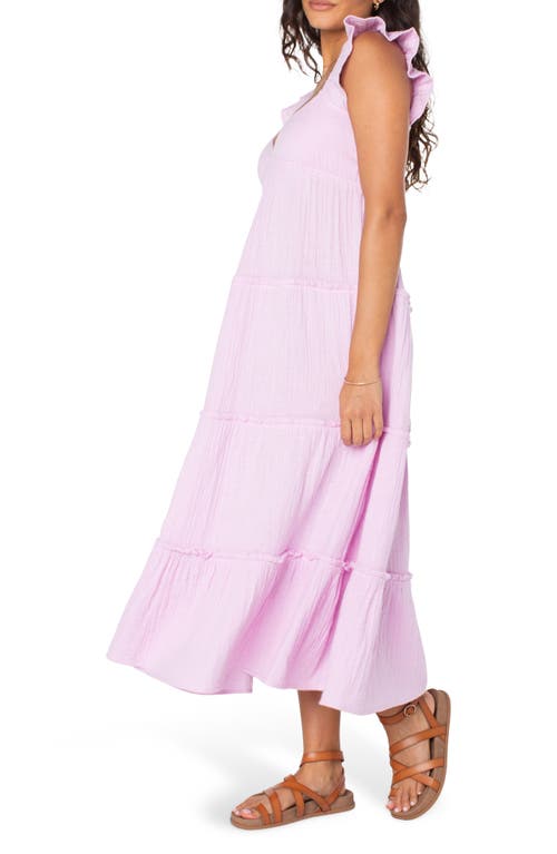 Roxy Palmy Days Tiered Cotton Midi Dress In Orchid Bouquet Solid