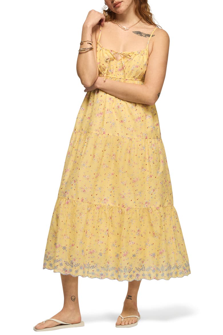 Floral Print Tiered Maxi Dress, Main, color, YELLOW FLORAL