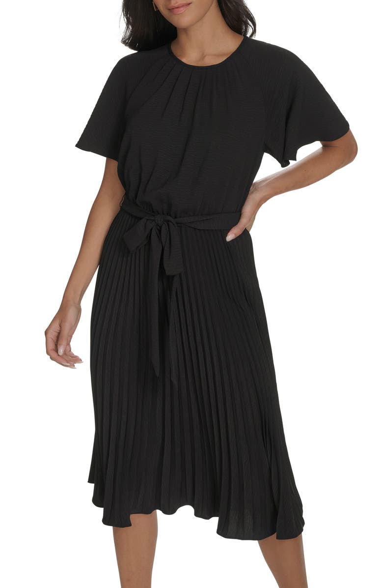 Calvin Klein Aerowash Flutter Sleeve Pleated Dress, Alternate, color,