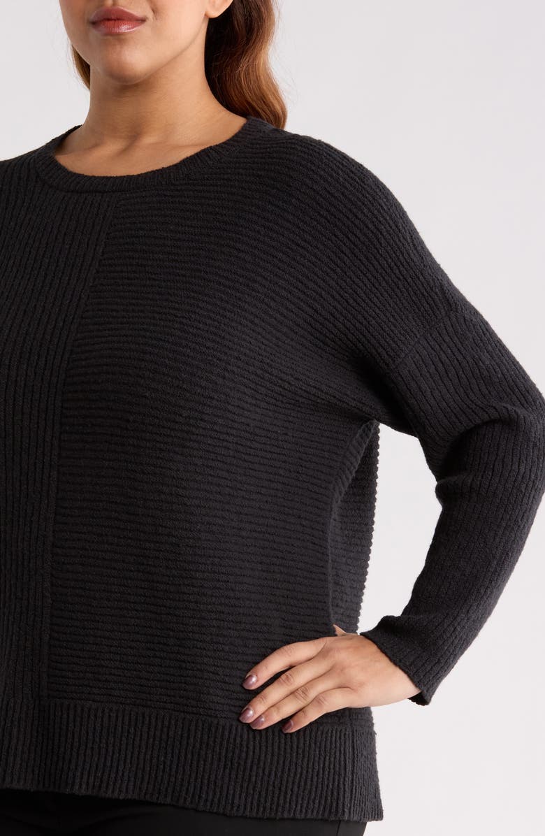 Eileen Fisher Crewneck Rib Organic Cotton Blend Sweater, Alternate, color, Black