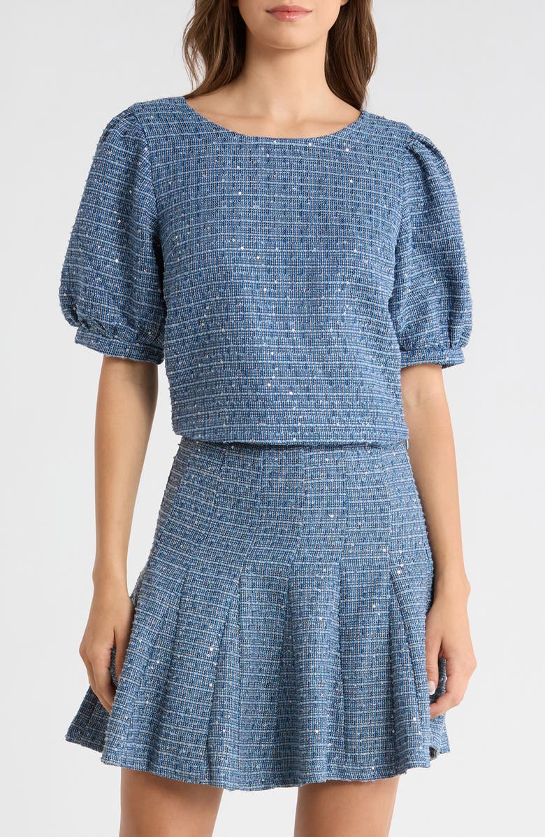 SUGARLIPS Crop Tweed Top, Main, color, Blue