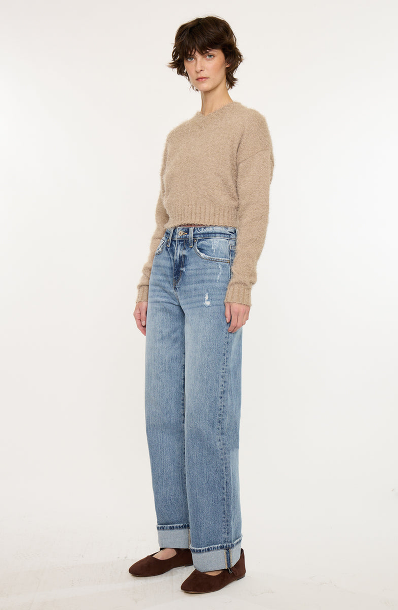 KanCan Kolbie High Rise Cuffed Wide Leg Jeans, Alternate, color, Medium Wash