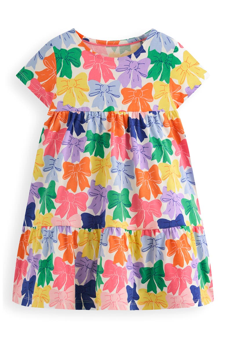 Kids' Ariel Bow Print Twirly Cotton Jersey Dress, Main, color, MULTI RAINBOWS BOWS
