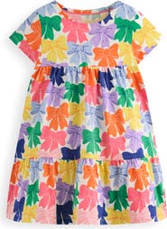 Mini Boden Kids' Ariel Bow Print Twirly Cotton Jersey Dress
