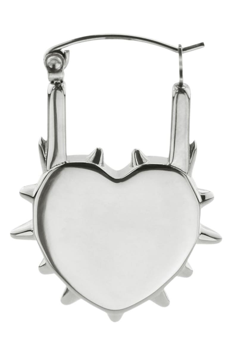 REBL Spiked Heart Huggie Hoop Earrings, Alternate, color, Silver