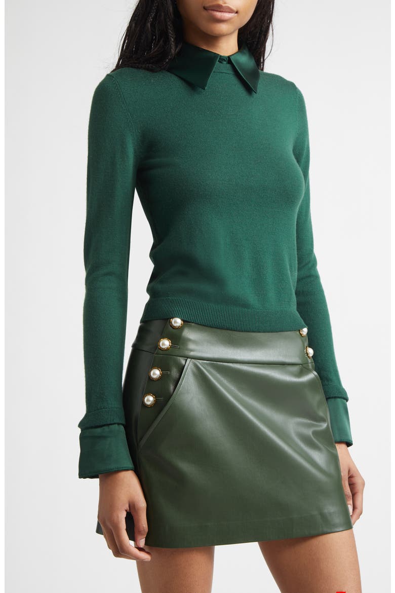 Porla Satin Trim Stretch Wool Sweater, Alternate, color, GREEN MYSTIQUE