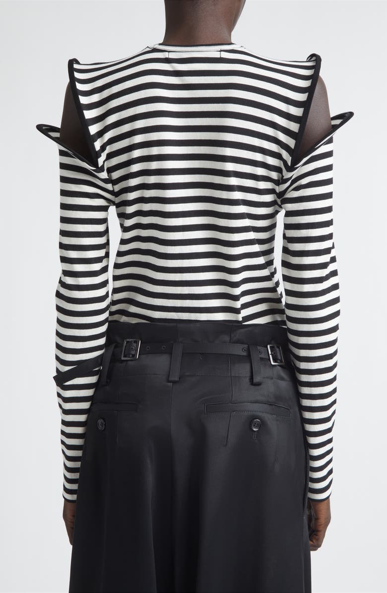 Junya Watanabe Wired Cutout Stripe Cotton Jersey T-Shirt, Alternate, color, Black/ White