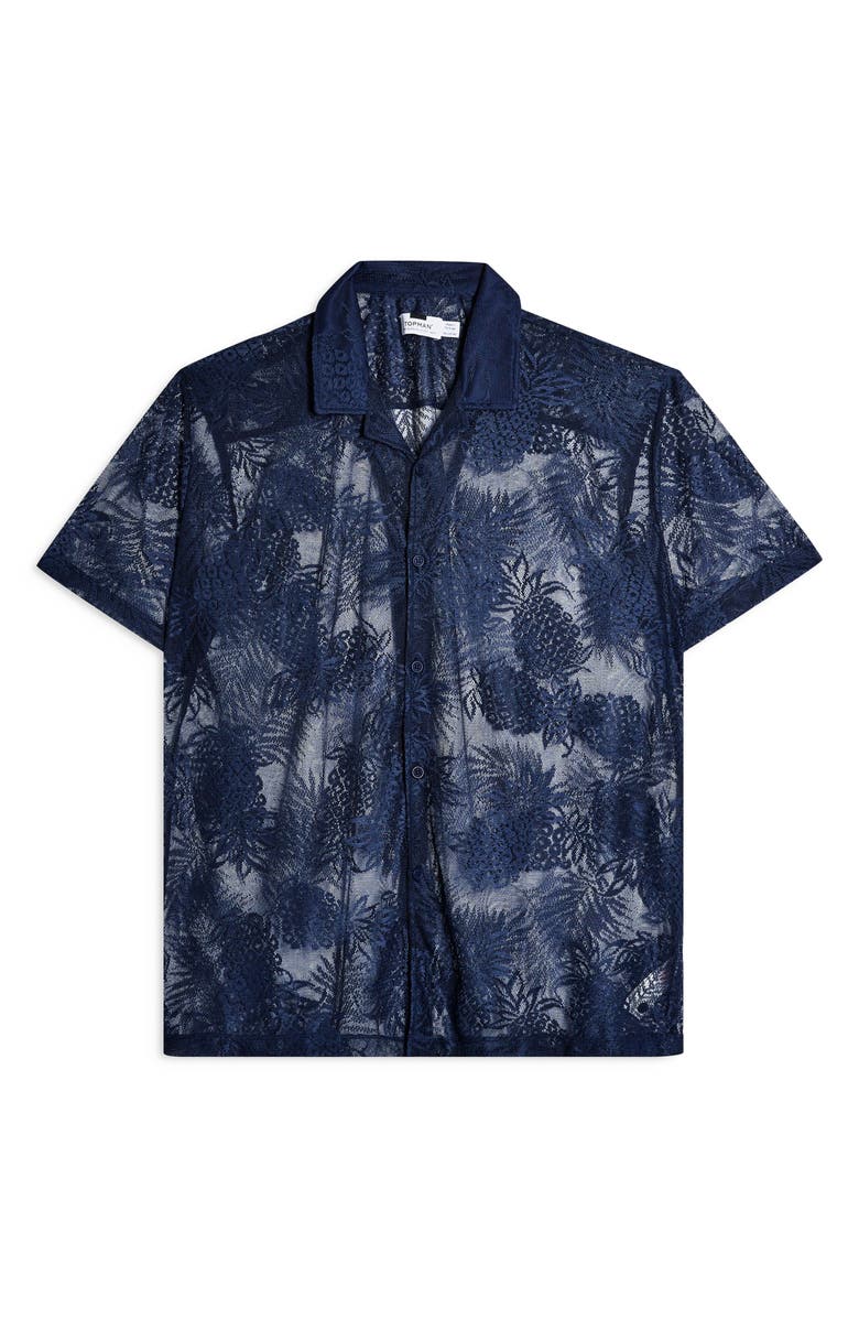Topman Palms Mesh Short Sleeve Button-Up Camp Shirt, Alternate, color, 