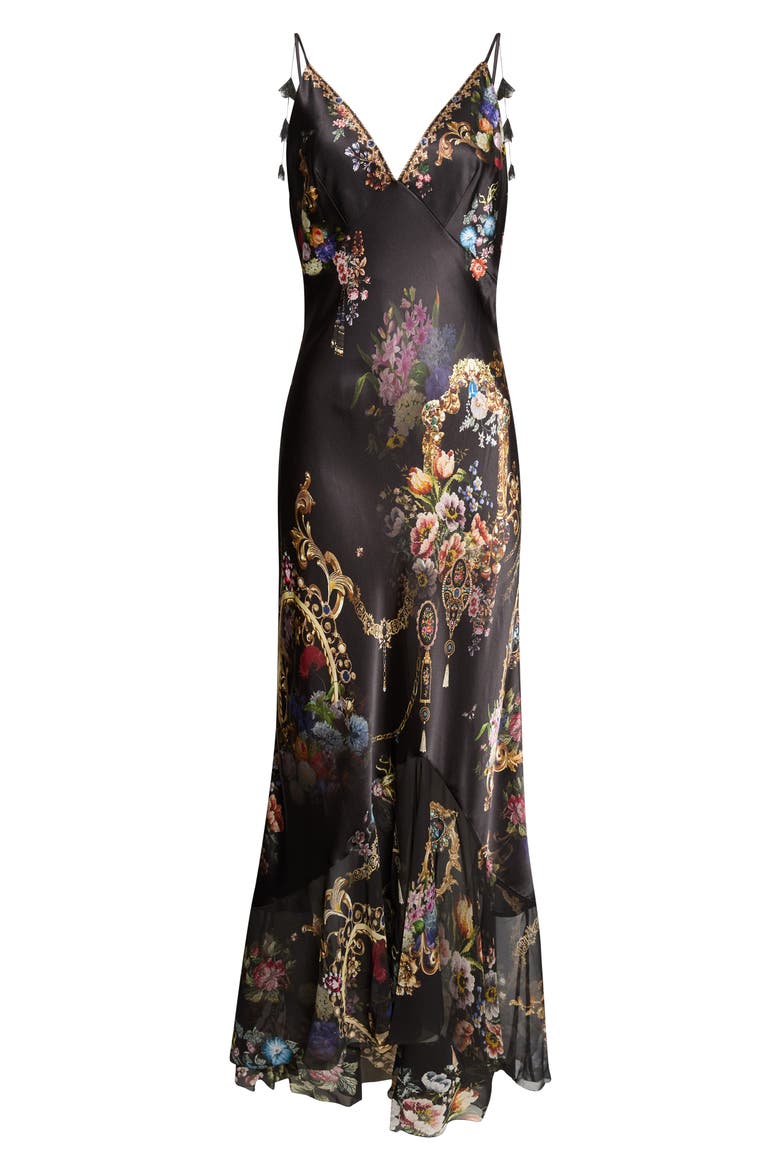 V-Neck Flounce Hem Slip Dress, Main, color, NIGHT GARDEN
